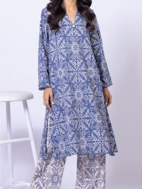 Blue Printed Long Tunic Top - Women